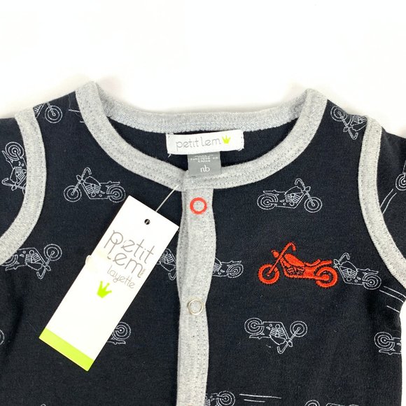 3/$25 Petit Lem Baby Footie Pajama One Piece Motorcycles 0-3M - Picture 2 of 5